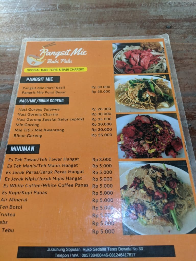 Menu Pangsit Mie Babi Palu